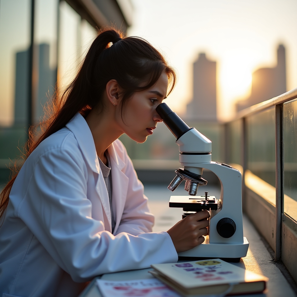 Laboratory researcher examining muscle tissue samples under a microscope for delayed onset muscle soreness study