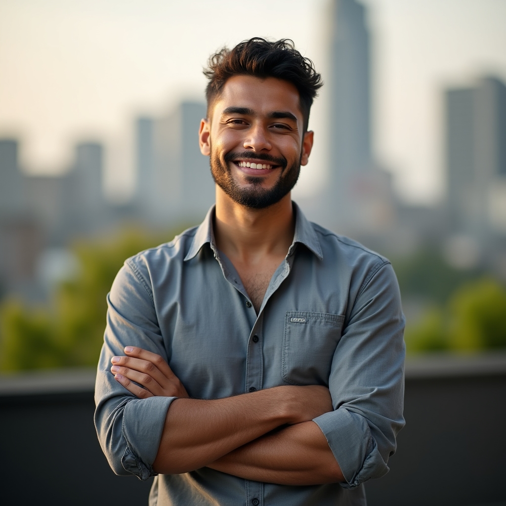 Portrait of the science communicator who hosts the recovery science webinar series, standing on an outdoor terrace